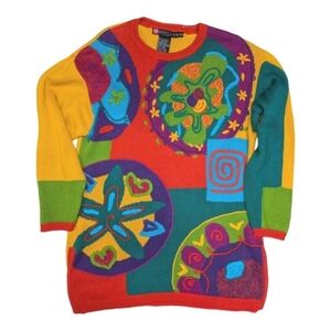 I.B. Diffusion 3d knit color block sweater vintage bright pop art to wear